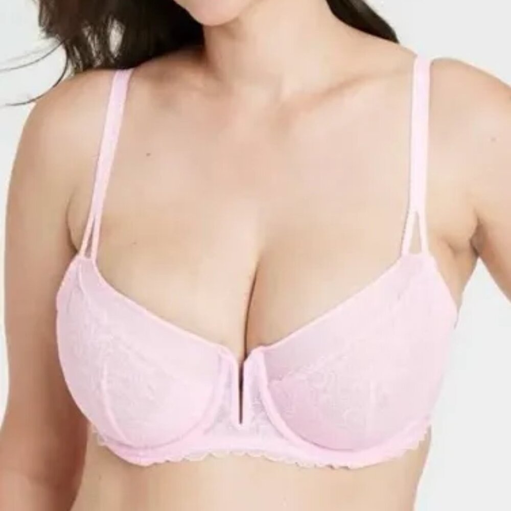 Auden Pink Unlined Balconette Lace Comfort Wire Bra size 34C NEW